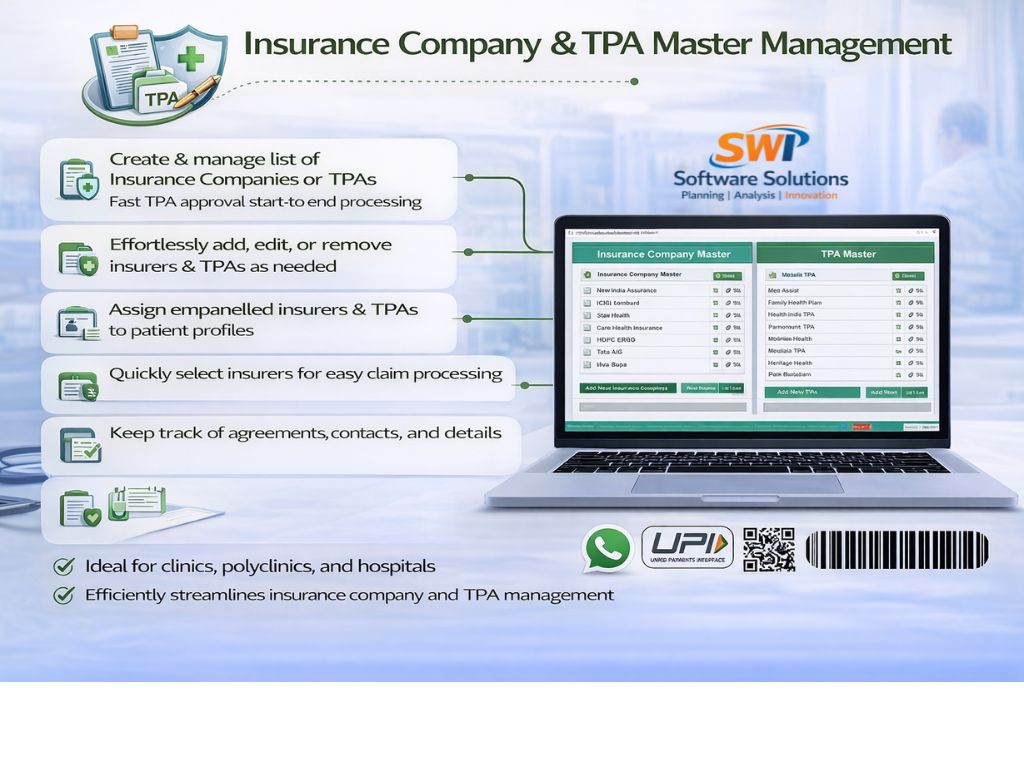 Insurance company and TPA master management module for hospital claim processing and empanelment setup