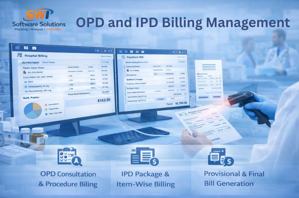 OPD and IPD billing management software for hospitals with consultation billing, package billing and final bill generation