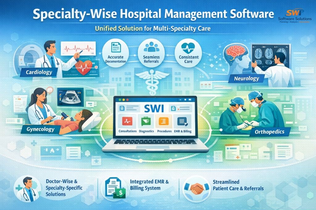 Specialty-wise hospital management software for multi-specialty care with EMR, billing, referrals and clinical documentation
