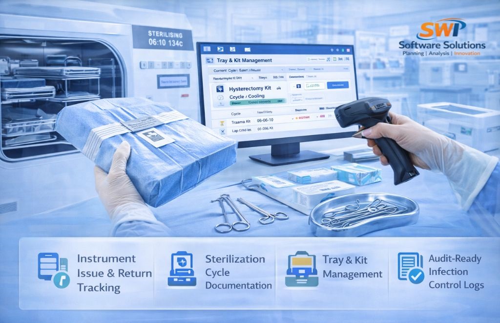 CSSD management software for hospitals to track instrument issue return, sterilization cycles, tray kit management and infection control logs