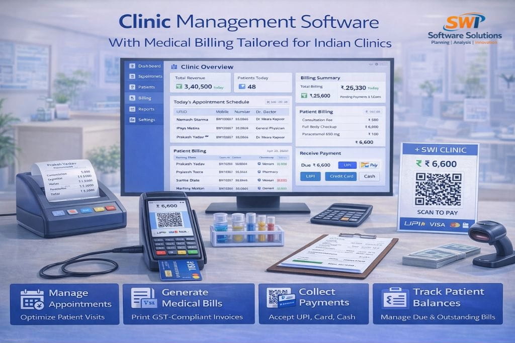 Clinic management software with medical billing, appointment management, patient billing and UPI payments for Indian clinics