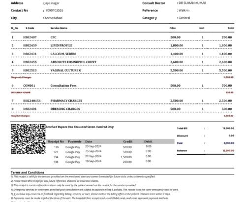 Sample and customizable OPD bill format from Hospital Management Software