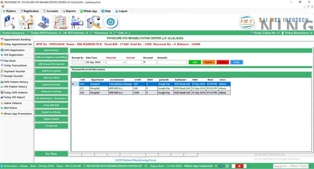 OPD payments with UPI integration in hospital management software for seamless and secure payment processing.