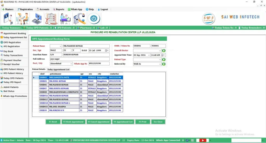 Patient appointment booking interface in hospital management software for scheduling visits.