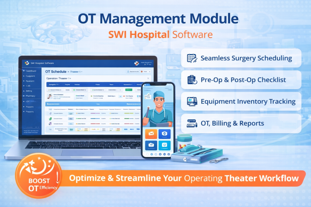 Operation Theatre OT Management Software for hospitals with surgery scheduling, OT billing and equipment tracking – SWI Hospital Software